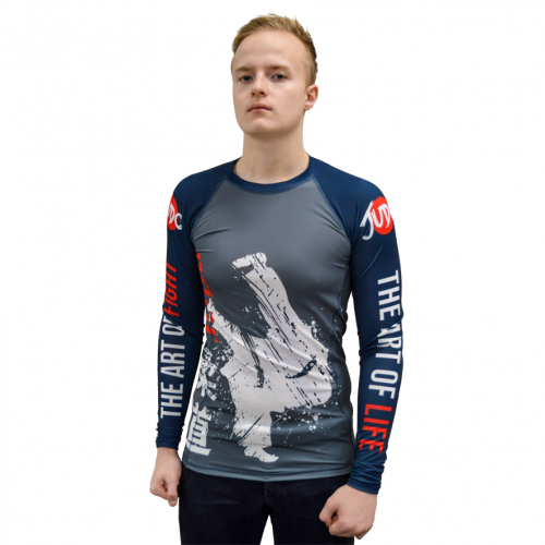 Рашгард мужской спортивного кроя с плоскими швами, модель с длинным рукавом, материал бифлекс