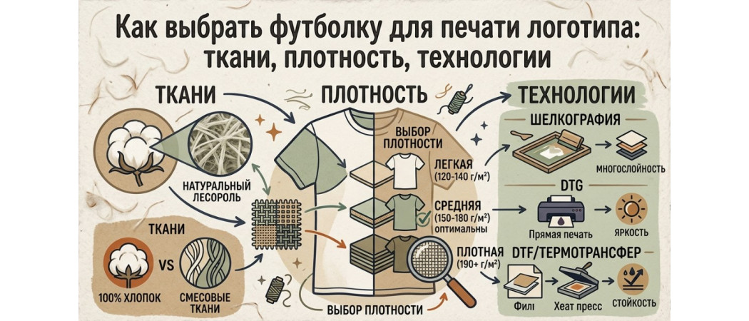 Как выбрать футболку для печати логотипа: ткани, плотность, технологии