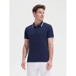 Рубашка поло мужская Pasadena Men 200 с контрастной отделкой, белая с синим